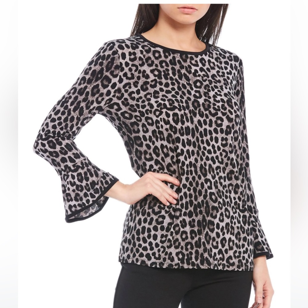 Michael Kors Gunmetal Leopard-Print Flare-Sleeve Top - Picture 7 of 7